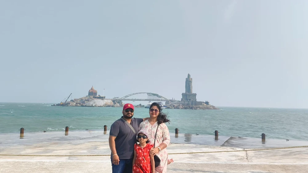Family at Kanyakumari with Thiruvalluvar Statue